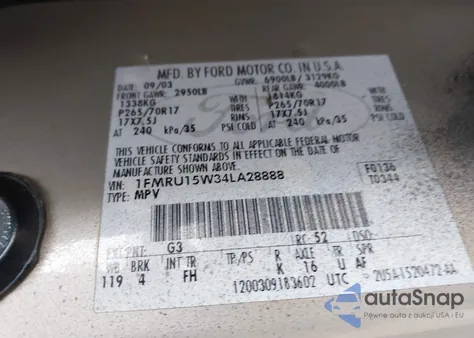 2004 Ford Expedition Xlt from USA, damaged, VIN 1FMRU15W34LA28888